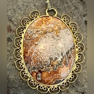 925 Sterling and Gold Vermeil Sagenitic Agate Pendant